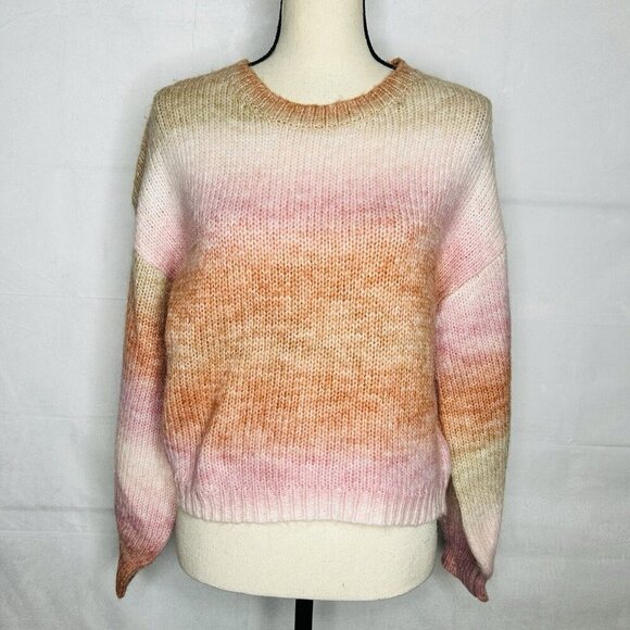 NO COMMENT NY LA Sweater Women’s M Oversized Ombre Cable Knit Pinks Corals - Picture 1 of 8